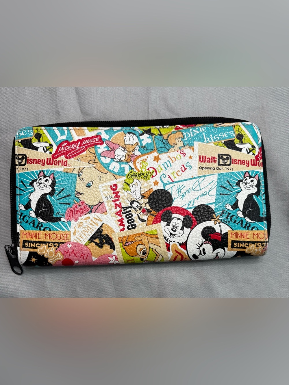 Disney Parks Multicolor Vintage Character Zip Wallet — Black Trim